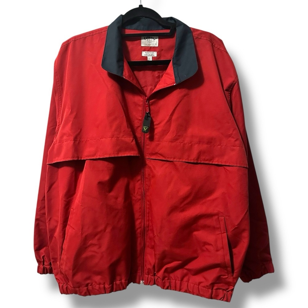 Callaway Golf Red Full Zip‎ Brushed Oxford Windbreaker Jacket L Vintage Vented